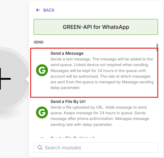Select the "Send Message" module